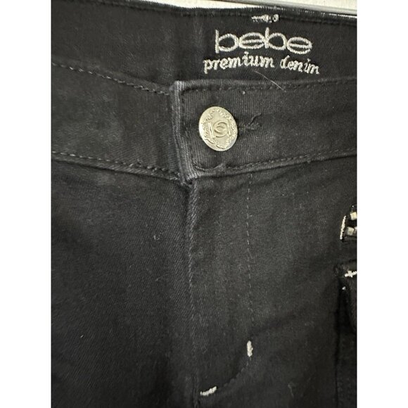 BEBE Women’s Mid Rise Slim Fit Zip Accents Black Jeans Size 31 - Picture 3 of 11